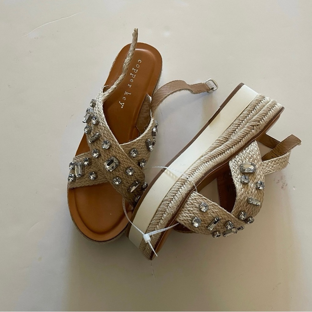 Copper Key Firefly Jute Jeweled Platform Woven Wedge Espadrille Sandals - Picture 4 of 4